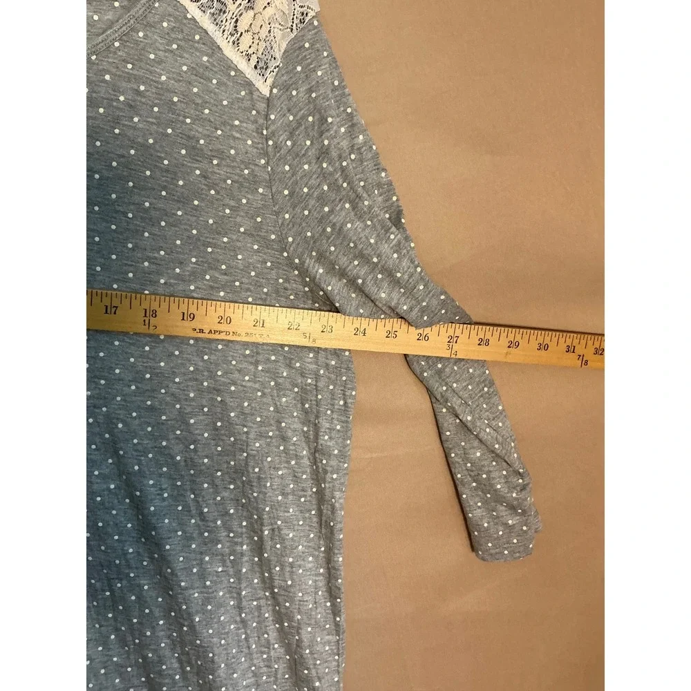 Rene Rofe Nightgown Womens XL Grey Polka Dot Good Lace Accent Sleep Shirt 518083
